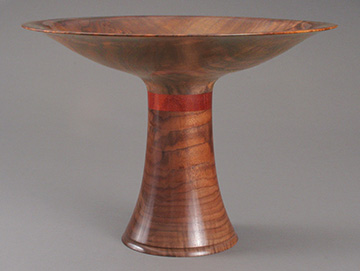Walnut burl and bloodwood footed bowl